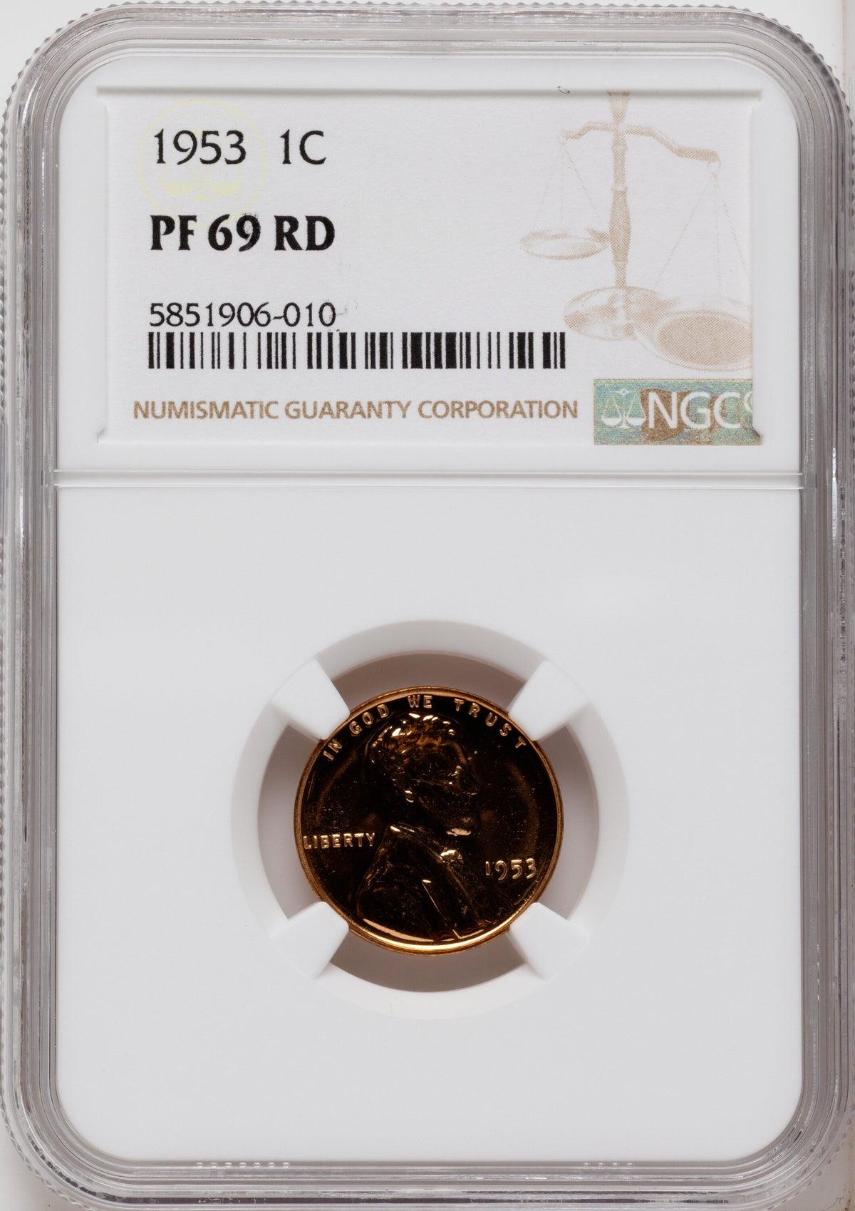 1953 1C RD Proof Lincoln Cent NGC PR69