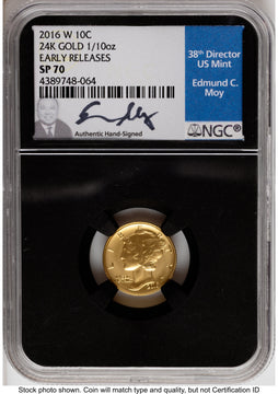 2016-W 10C Mercury Dime 100th Anniversary Gold Centennial ER NGC MS70 Ed Moy