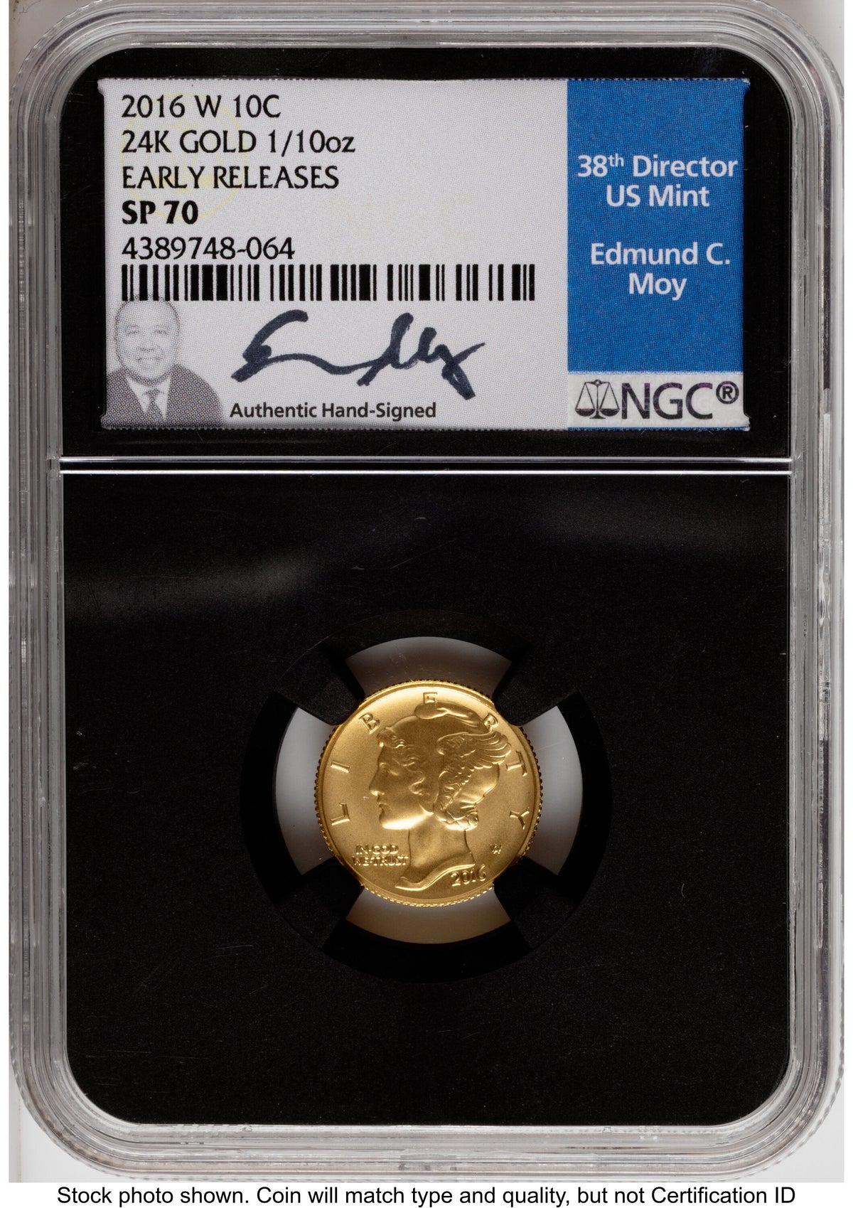2016-W 10C Mercury Dime 100th Anniversary Gold Centennial ER NGC MS70 Ed Moy