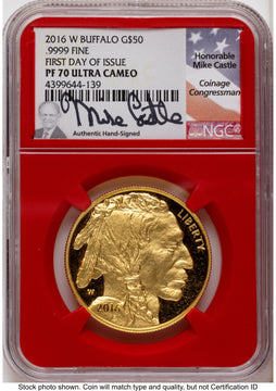 2016-W Proof Gold Buffalo 1 oz FDI Mike Castle Red Core NGC PF70