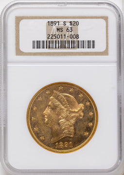 1891-S $20 Liberty Double Eagle NGC MS63