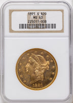 1891-S $20 Liberty Double Eagle NGC MS63