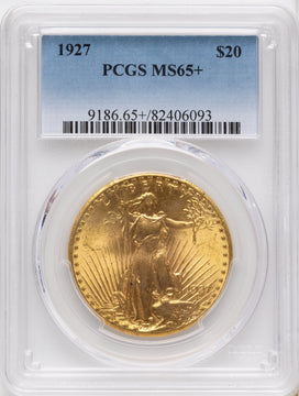 1927 $20 Blue Gradient Saint-Gaudens Double Eagle PCGS MS65+