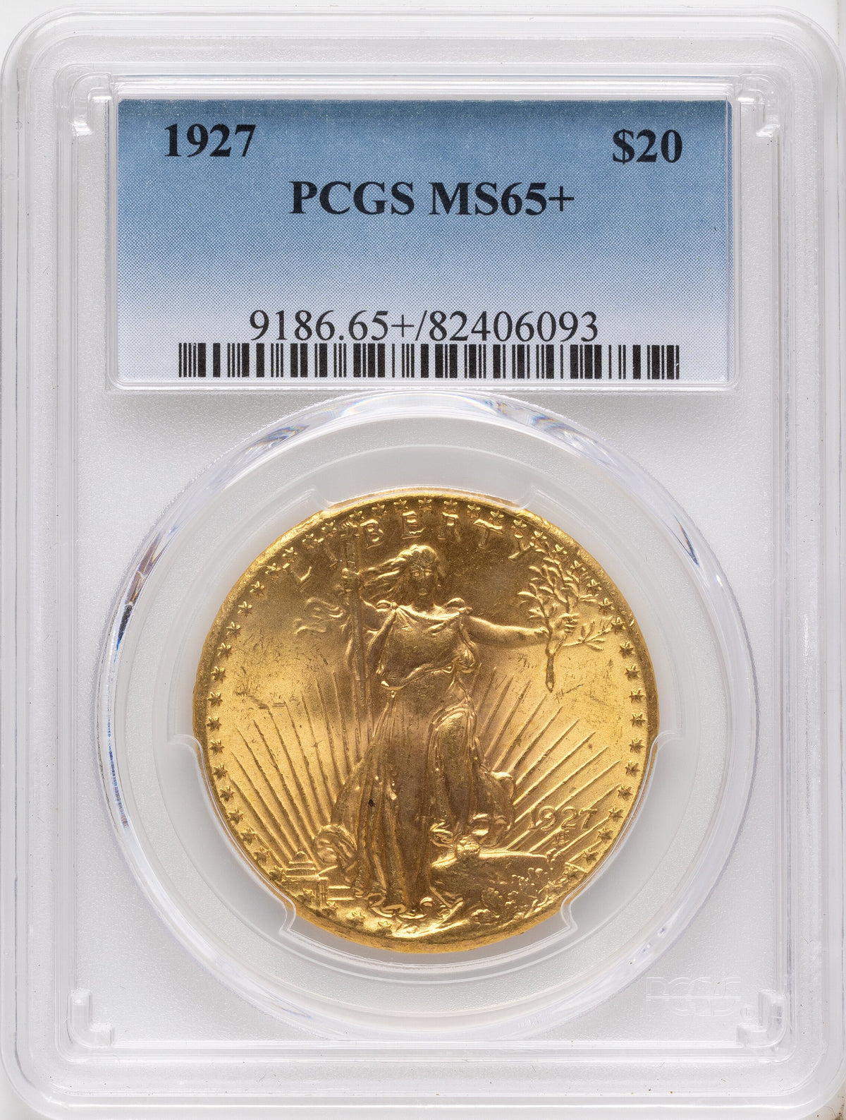 1927 $20 Blue Gradient Saint-Gaudens Double Eagle PCGS MS65+