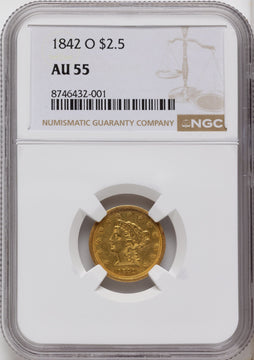 1842-O $2.50 Liberty Quarter Eagle NGC AU55
