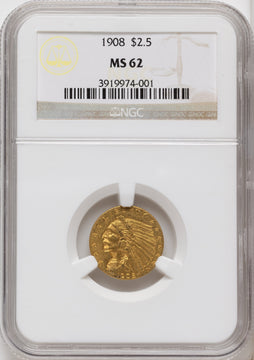 1908 $2.50 Indian Quarter Eagle NGC MS62