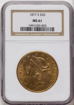 1877-S $20 Liberty Double Eagle NGC MS61