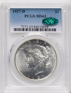 1927-D CAC Peace Dollar PCGS MS63