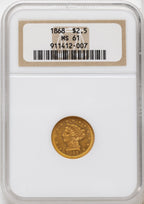 1868 $2.50 Liberty Quarter Eagle NGC MS61