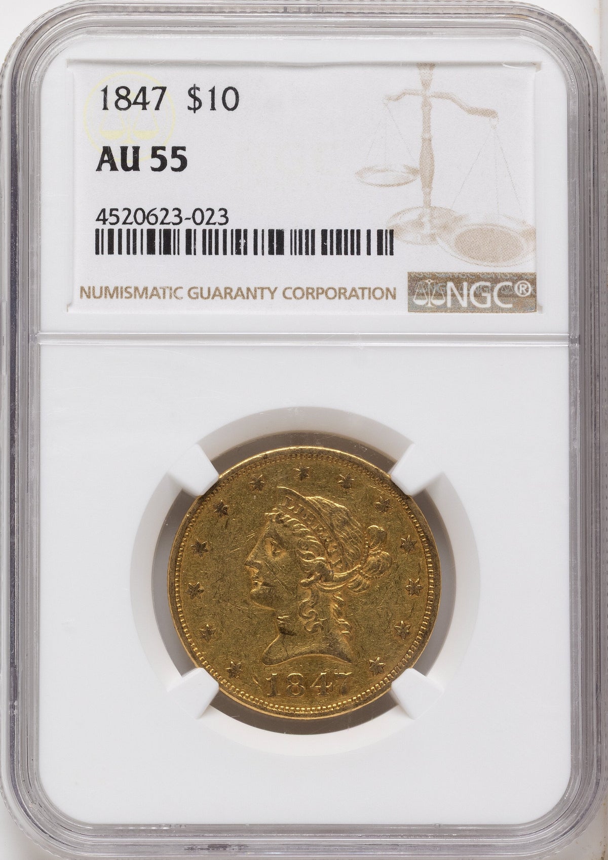 1847 $10 Liberty Eagle NGC AU55