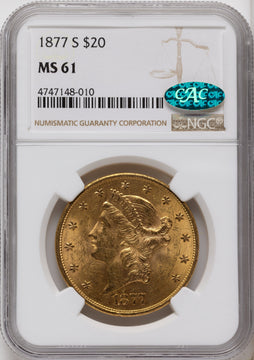 1877-S $20 CAC Liberty Double Eagle NGC MS61