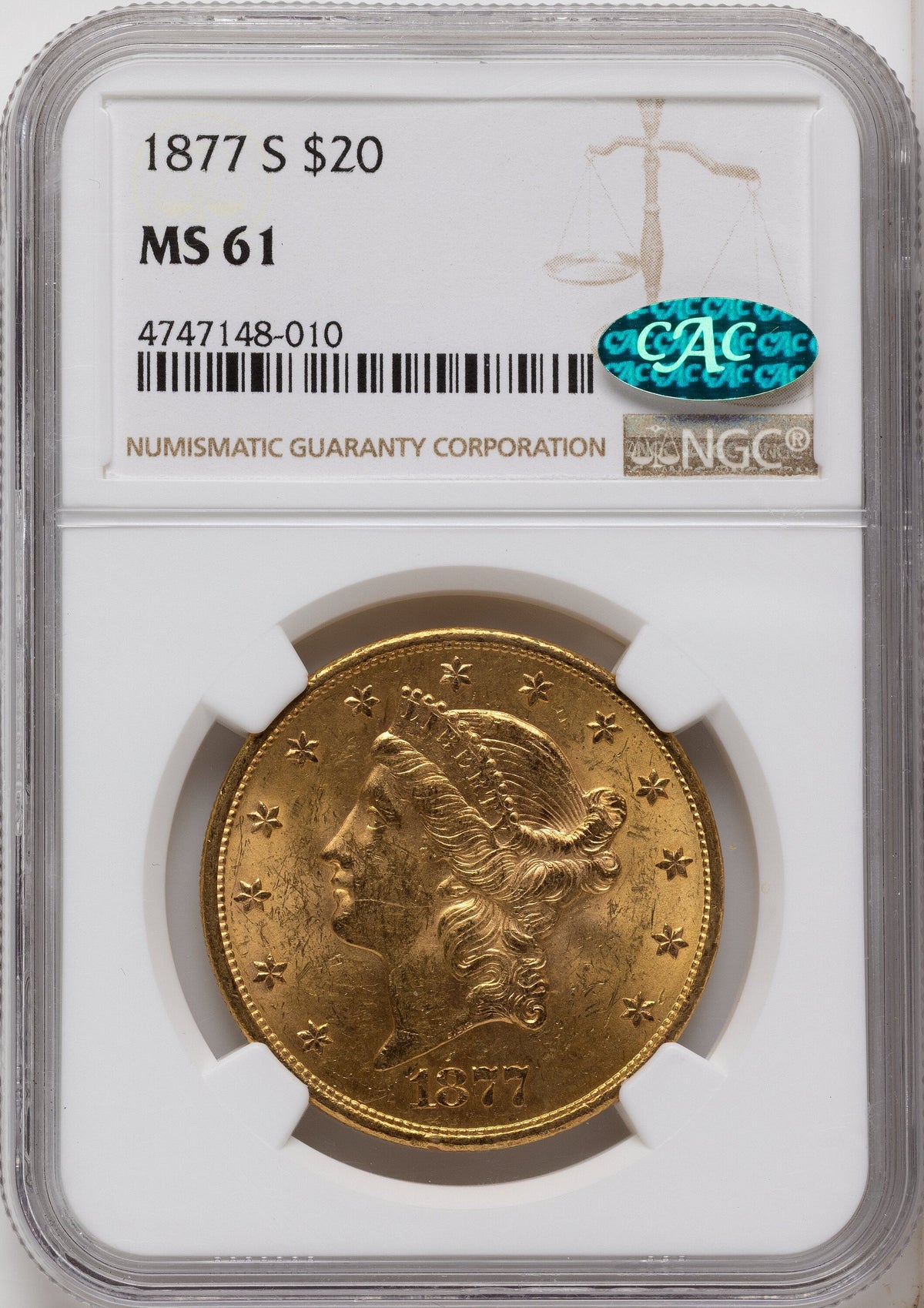 1877-S $20 CAC Liberty Double Eagle NGC MS61
