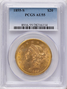 1855-S $20 Liberty Double Eagle PCGS AU55