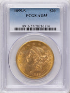 1855-S $20 Liberty Double Eagle PCGS AU55