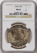 1935-S Peace Dollar NGC MS62