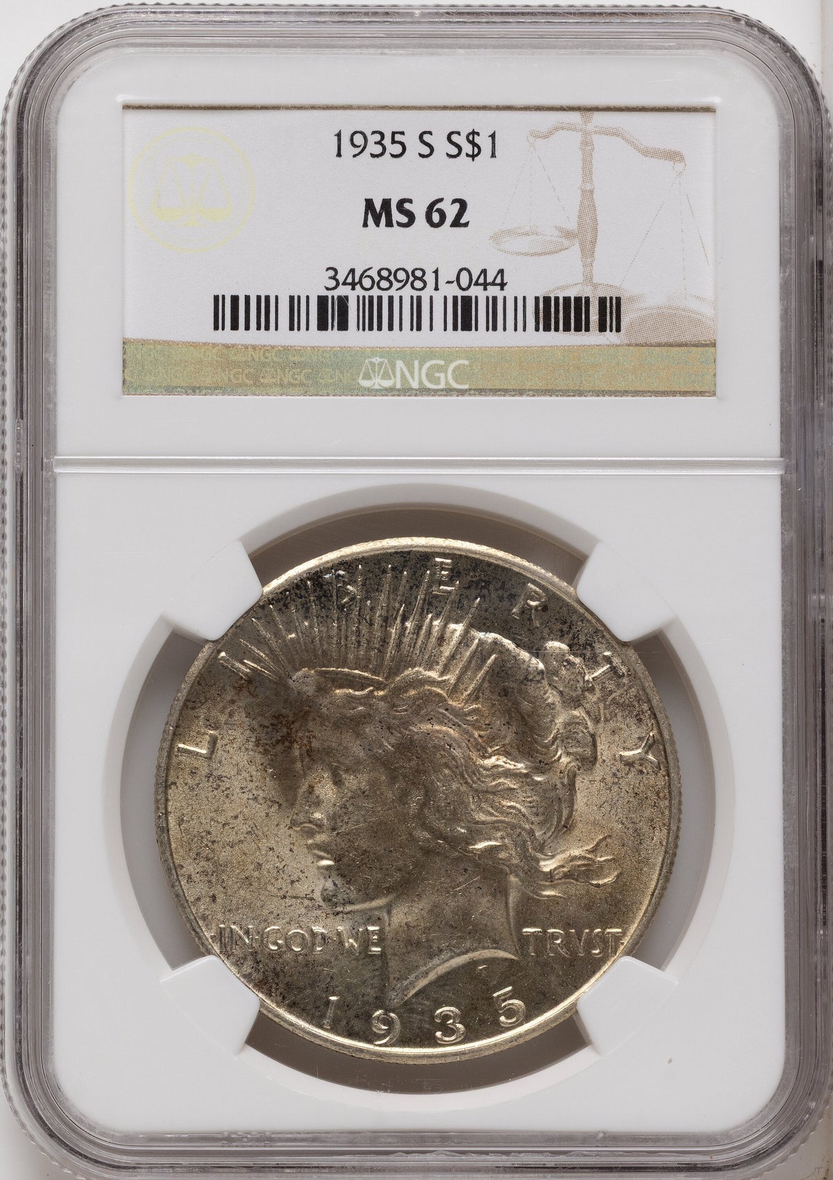 1935-S Peace Dollar NGC MS62