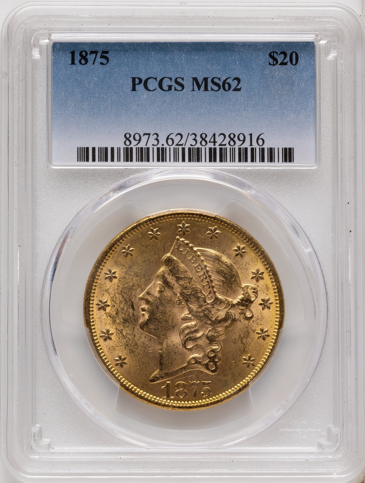 1875 $20 Liberty Double Eagle PCGS MS62