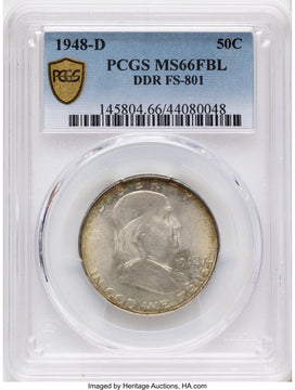 1948-D 50C DDR FS-801 FL Franklin Half Dollar PCGS MS66