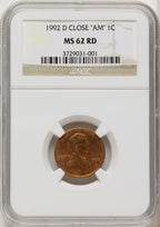 1992-D 1C FS-901 RD Lincoln Cent NGC MS62