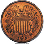 1869 2C RB CAC Proof Two Cent Pieces PCGS PR67
