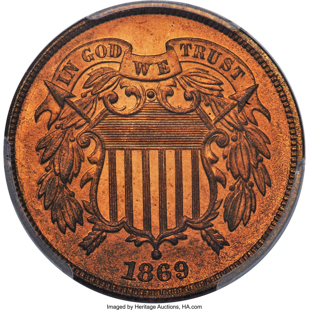 1869 2C RB CAC Proof Two Cent Pieces PCGS PR67