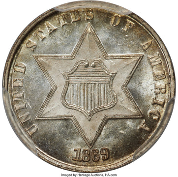 1869 3CS Three Cent Silver PCGS MS66+