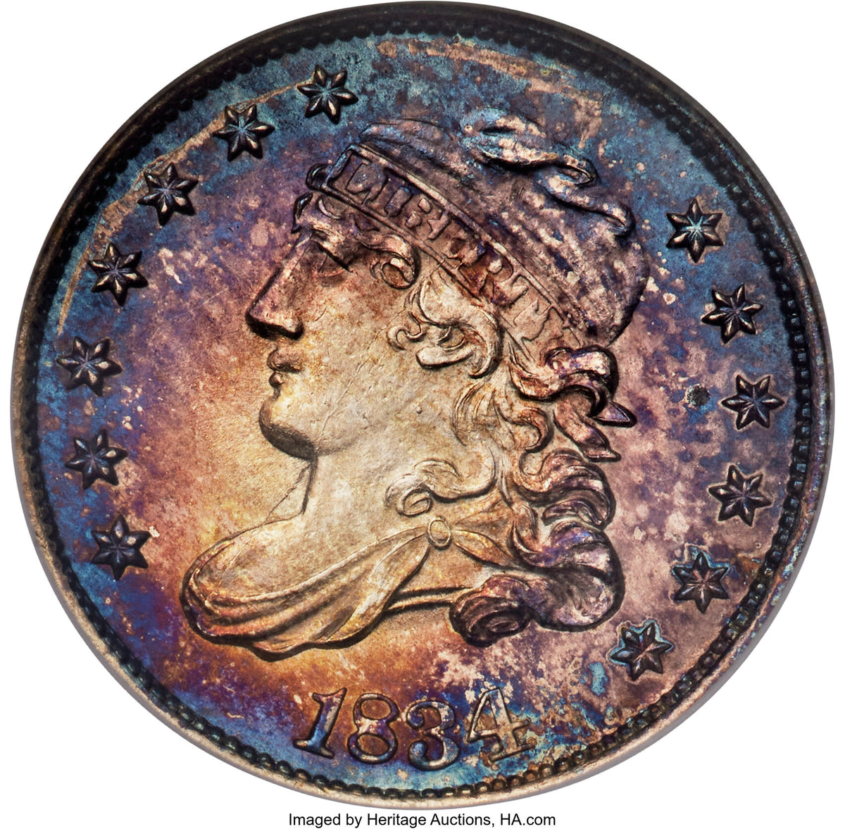1834 H10C LM-4 Bust Half Dime NGC MS67