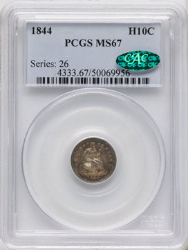 1844 H10C FS-301 CAC Seated Half Dime PCGS MS67