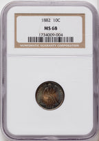 1882 10C F-103 Seated Dime NGC MS68