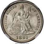 1891-O 10C Seated Dime NGC MS67