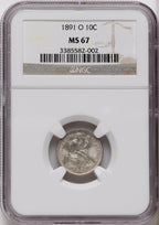 1891-O 10C Seated Dime NGC MS67