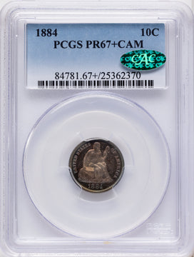 1884 10C CA CAC Proof Seated Dime PCGS PR67+