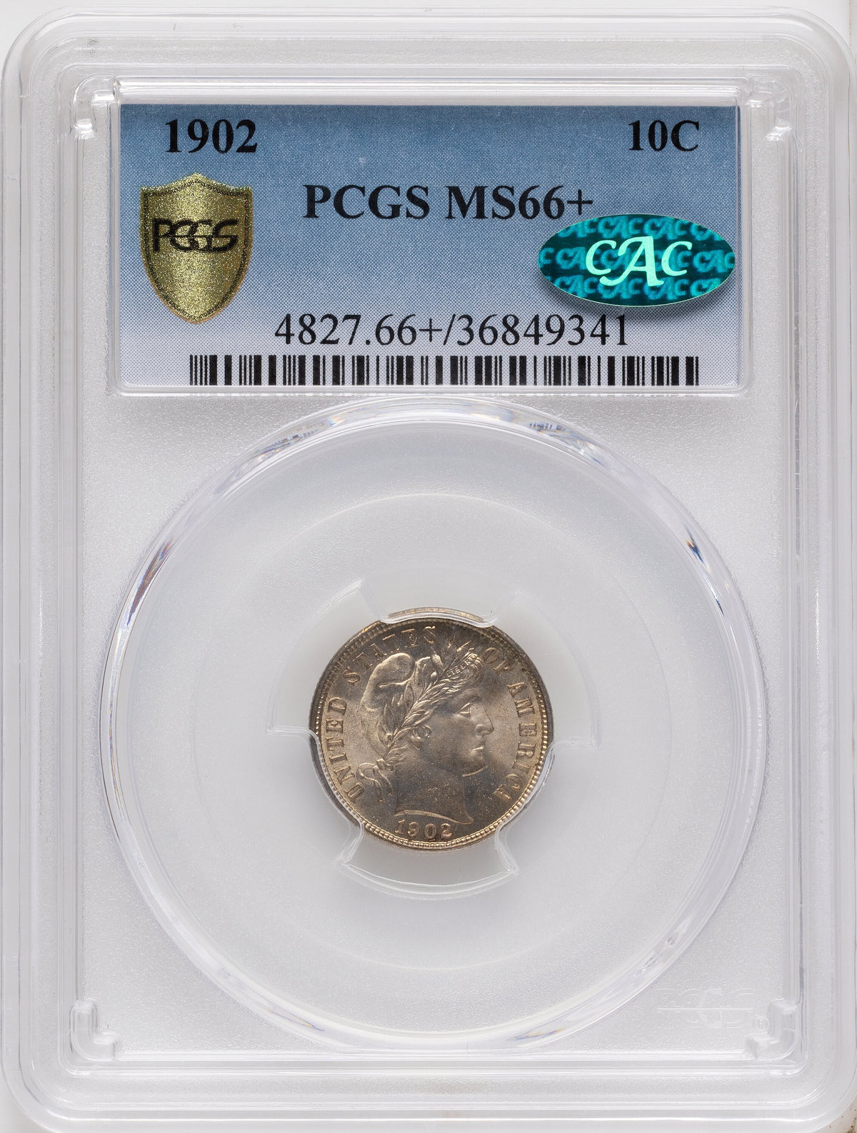 1902 10C CAC Barber Dime PCGS MS66+