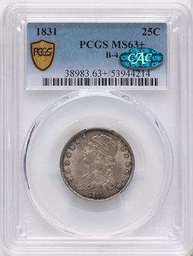 1831 25C B-4 CAC Bust Quarter PCGS MS63+
