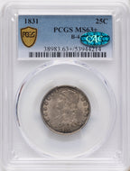 1831 25C B-4 CAC Bust Quarter PCGS MS63+