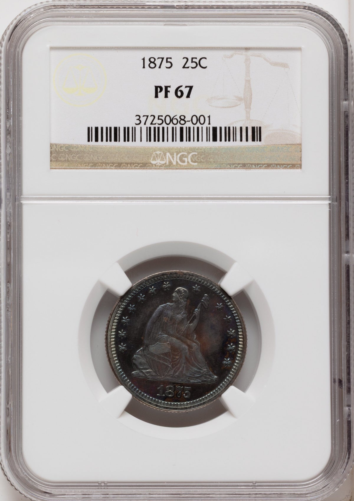 1875 25C Proof Seated Quarter NGC PR67
