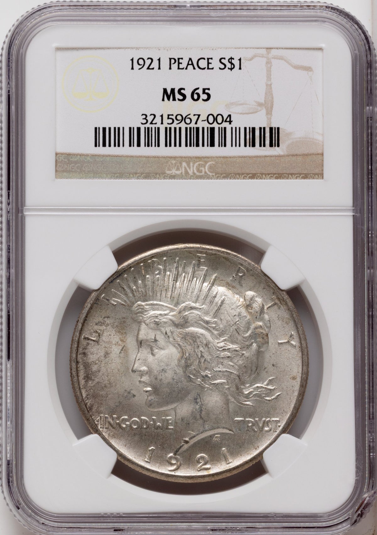 1921 Peace Dollar NGC MS65