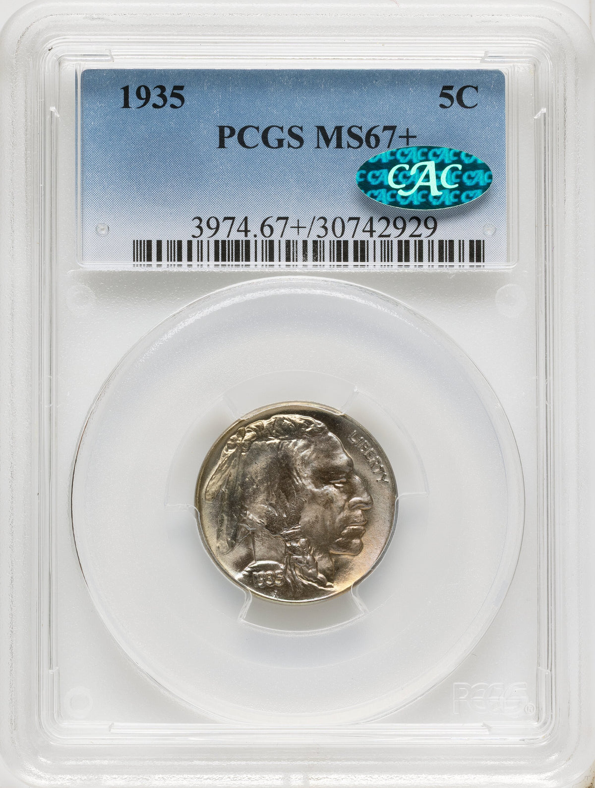 1935 5C CAC Buffalo Nickel PCGS MS67+