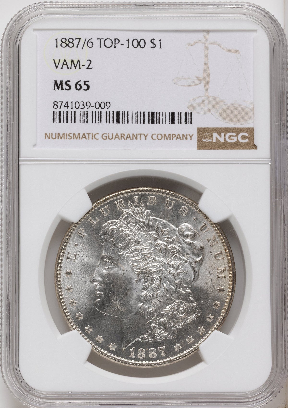 1887/6 $1 VAM-2 Morgan Dollar NGC MS65