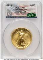 2026 2 Coin Best of the Mint 1907 Saint Gaudens $20 Gold 1 oz and Silver 1 oz Medal Set First Day of Delivery America 250 Flag Label CACG MS70