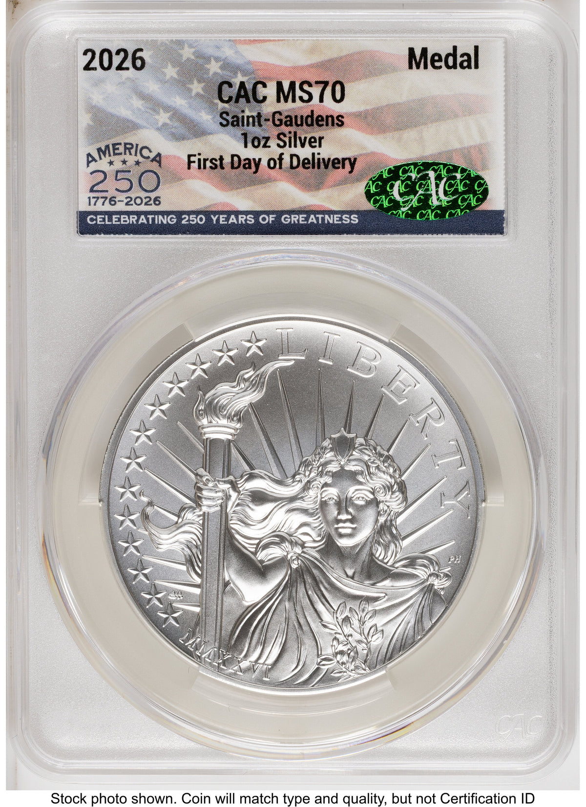 2026 2 Coin Best of the Mint 1907 Saint Gaudens $20 Gold 1 oz and Silver 1 oz Medal Set First Day of Delivery America 250 Flag Label CACG MS70