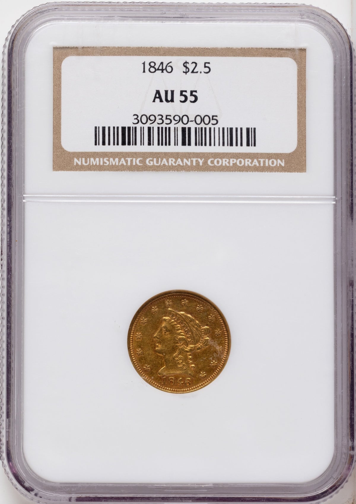1846 $2.50 Liberty Quarter Eagle NGC AU55
