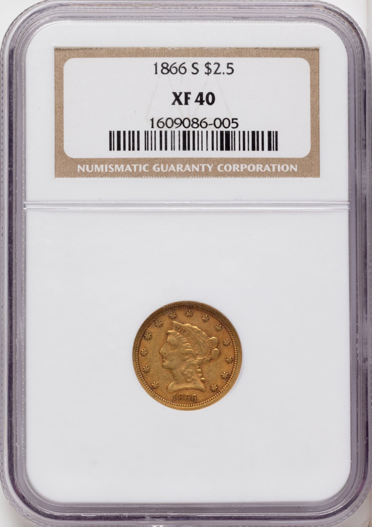 1866-S $2.50 Liberty Quarter Eagle NGC XF40