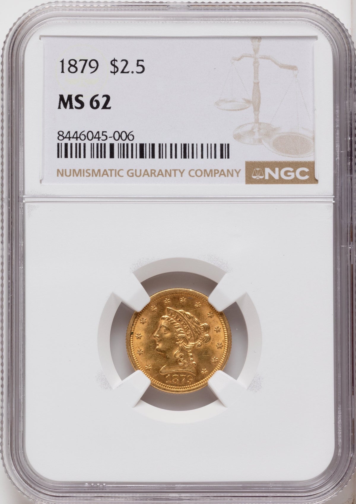 1879 $2.50 Liberty Quarter Eagle NGC MS62