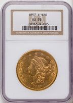 1857-S $20 Liberty Double Eagle NGC AU58