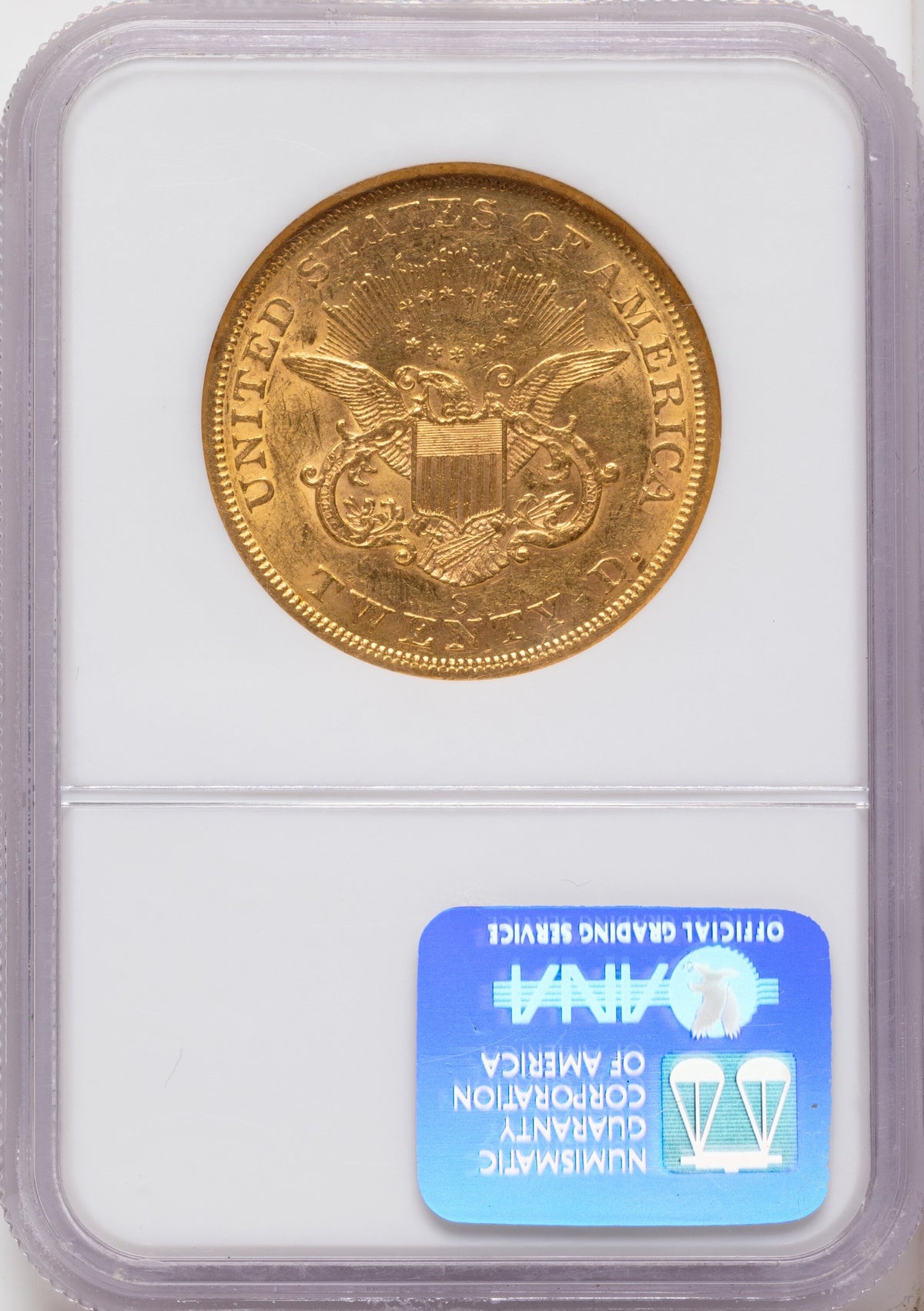 1857-S $20 Liberty Double Eagle NGC AU58