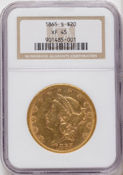 1865-S $20 Liberty Double Eagle NGC XF45