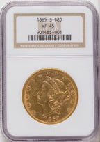 1865-S $20 Liberty Double Eagle NGC XF45
