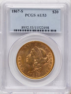 1867-S $20 Liberty Double Eagle PCGS AU53
