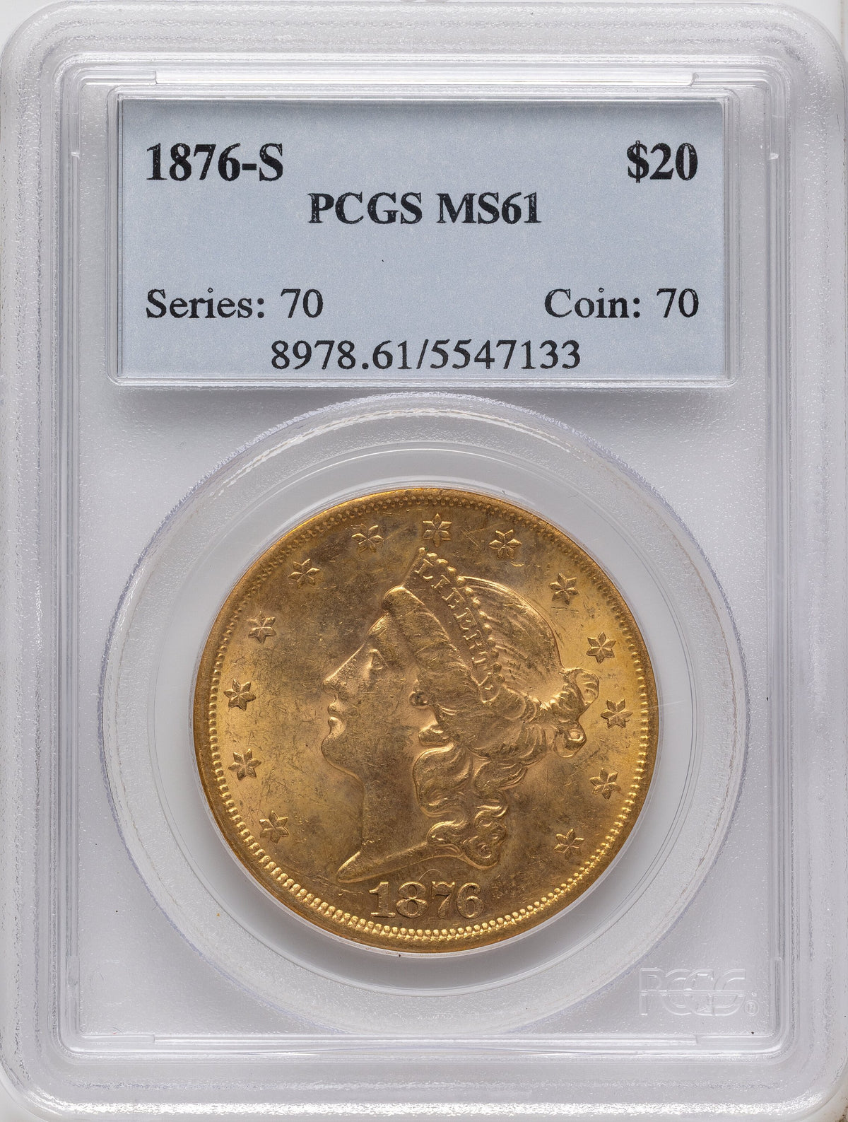 1876-S $20 Liberty Double Eagle PCGS MS61